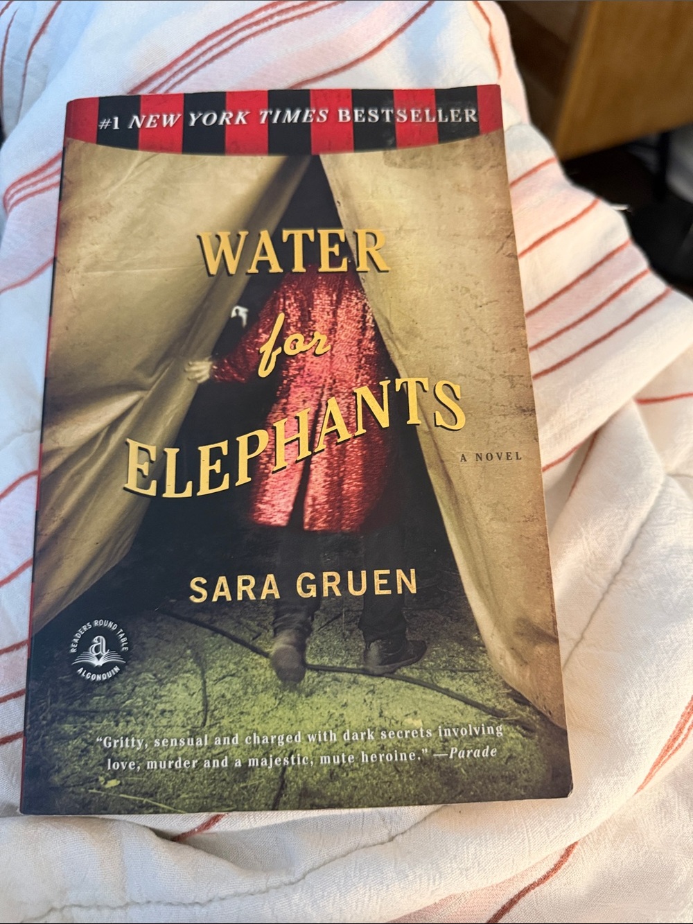 Water for Elephants by Sara Gruen — Red, Gold, Black Cover